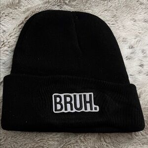 BRUH. Embroidered Black Beanie Hat - Men's Accessories
